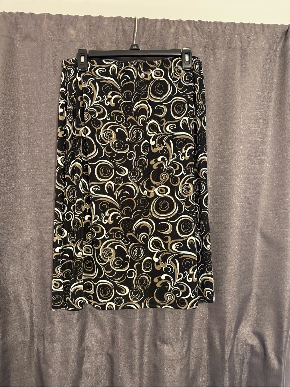 kathy ireland Black Swirl Midi Skirt with Beige & White Accents